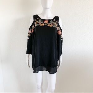 Altar’d State Black Cold Shoulder Floral Embroidered Mini Dress